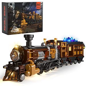 lot 1097 image: FUNWHOLE Train Lighting Building Bricks Set - Steampunk Ore Train LED Light Building Set 1056 Pieces for Adults and Teens Retail $68.17
