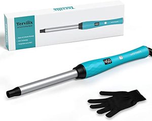 lot 1107 image: Terviiix 34 Curling Wand for Bouncy Curl, Ceramic Curling Iron Wand for Medium to Long Hair, Small Barrel Curling Wand That Stay Hot, Keratin & Argan Oil Infused, LCD Digital Display, Dual Voltage  Retail $28.45