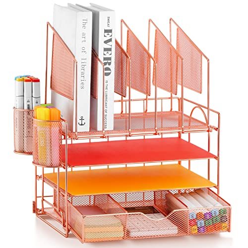 Marbrasse 3 Tier Mesh Desk Organizer with Drawer, Multi-Functional Desk  Organizers and Accessories, Paper Letter Organizer with 2 Pen Holder for  Home