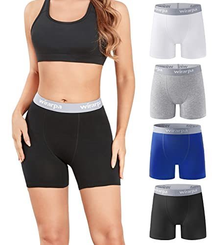 lot 2818 image: wirarpa Womens Boxer Briefs Cotton Underwear Anti Chafing Boy Shorts Panties 5.5in Inseam 4 Pack Assorted Large
