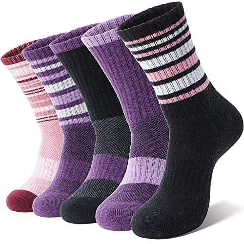 lot 2929 image: Anlisim Merino Wool Socks for Women Hiking Thermal Warm Winter Boot Work Crew Cushion Ladies Socks 5 Pairs Gift(PurpleBlackRed)
