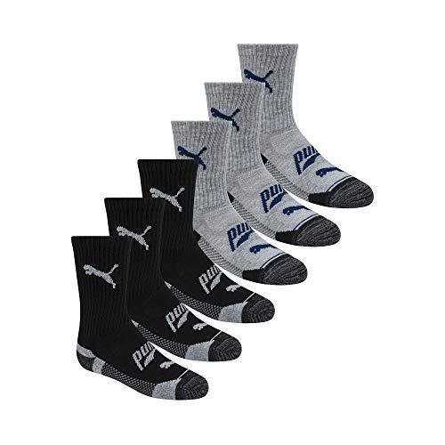 lot 2968 image: PUMA boys 6 Pack Cut Crew Socks, GreyNavy, 11-Sep US