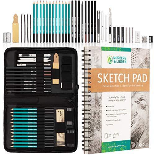 lot 2973 image: Norberg & Linden XXL Drawing Set - Sketching and Charcoal Pencils. 100 Page Drawing Pad, Kneaded Eraser, and Graphite. Art Set for Kids, Teens and Adults