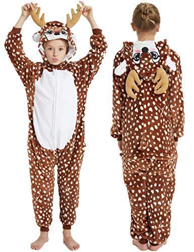 lot 5012 image: CALANTA Deer Onesie Kids Reindeer Costume Girls Animal Pajamas Halloween Christmas Cosplay Party.Sika Deer.130