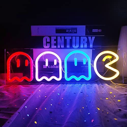 lot 6071 image: Game Neon Signs Ghost Neon Lights Led Sign Retro Decor Arcade for Game Room Decor with USBSwicth Led Wall Sign Neon Sign for Bedroom Kids Room Bar Halloween Party Christmas 16x 6