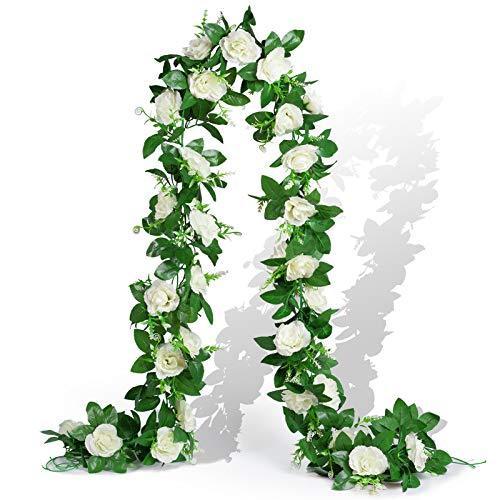 lot 5138 image: EPLST 2 Pack  15.7 FT Flower Garland Fake Flower Rose Vine Lifelike Silk Decorative Wall Hanging Plant for Wedding Arch Door Arrangement Party Garden Home Bedroom Office Decoration White