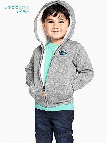 lot 7310 image: Simple Joys by Carters Unisex Babies Hooded Sweater Jacket with Sherpa Lining, Grey, 3-6 Months