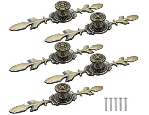 lot 7356 image: LBY 5pcs Cabinet Knobs Pulls Handles, Vintage Style Door Knob Back Plate Pull Handle, with Screws, Wardrobe Door Furniture Pulls (Dia. 26mm1.02) Zinc Alloy Green Bronze
