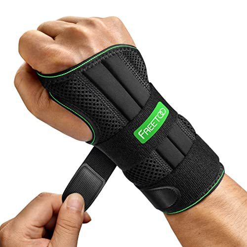 lot 7389 image: FREETOO Wrist Brace for Carpal Tunnel Relief Night Support , Maximum Support Hand Brace with 3 Stays for Women Men , Adjustable Wrist Support Splint for Right Left Hands for Tendonitis, Arthritis , Sprains, Green (Right Hand, SM)