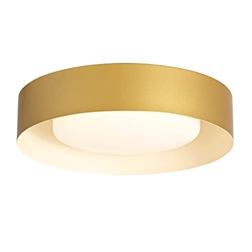 lot 7448 image: WOKNOS Flush Mount Light Fixture Minimalist Drum Round Flush Mount Ceiling Light, Circle Lighting with Lampshade for Bedroom Living Room Dining Room Laundry Room Porch 12.2in Gold (dimmable)