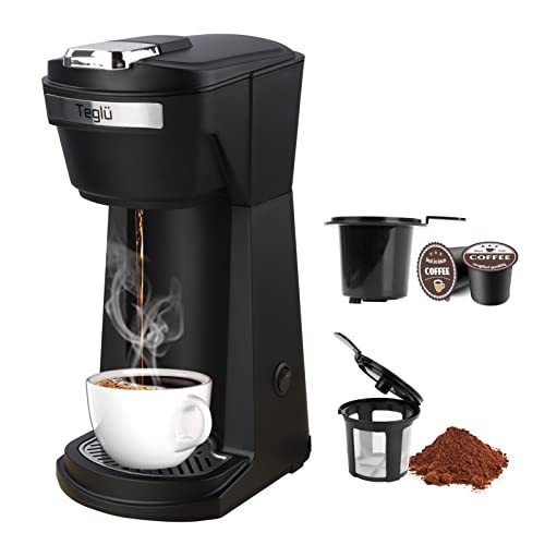 lot 8747 image: 2 in 1 Single Serve Coffee Maker for K Cup Pods & Ground Coffee, Mini K Cup Coffee Machine with 6 to 14 oz Brew Sizes, Single Cup Coffee Brewer with One-Press Fast Brewing, Reusable Filters, Black