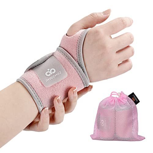 lot 8802 image: INDEEMAX 2 Pack Copper Wrist Brace Support for Carpal Tunnel, Pain Relief, Arthritis, Tendonitis, Adjustable Wrist Braces Compression Wraps Both Hands, Fit for Men and Women, Pink