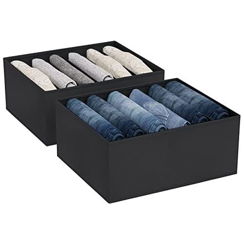 lot 5384 image: DIMJ Jean Organizer for Closet, Large Clothing Drawer Organizer with 6 Grids, Foldable Dresser Drawer Organizers, Closet Organizers for Clothes, Pants, Dresses, Sweater, 2 Packs, Black