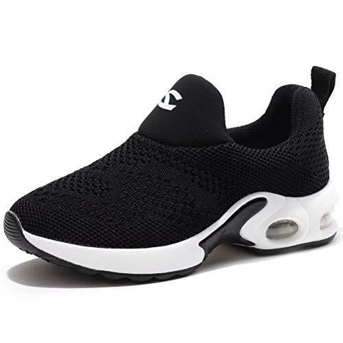 lot 5386 image: Kids Boys Girls Running Shoes Comfortable Fashion Light Weight Slip on Cushion Black, 2 Little Kid