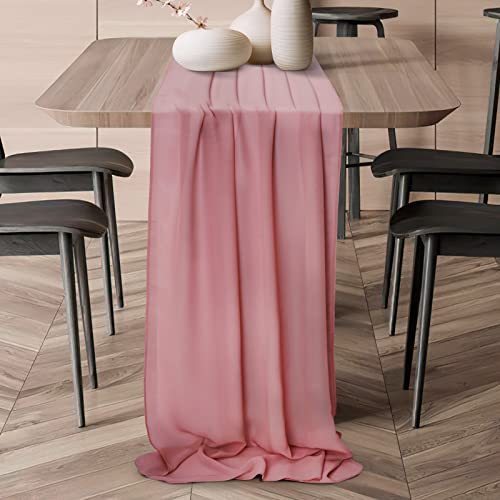 lot 6360 image: Yastouay Chiffon Table Runner 29x120 Inches Dusty Pink Romantic Wedding Table Runners 10Ft Sheer Table Linens for Bridal Baby Shower Birthday Party Cake Reception Table Decorations