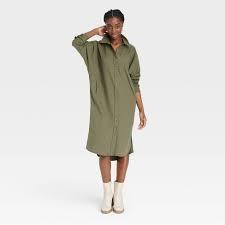 lot 8922 image: Womens XL Army Green Button Up Long Sleeve Shirt Dress