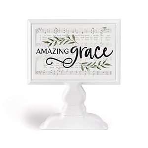 lot 9000 image: Amazing Grace Classic White 8.375 x 7 MDF Wood Decorative Ornate Tabletop Sign