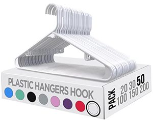lot 9003 image: Utopia Home Plastic Hangers 50 Pack - Clothes Hanger with Hooks - Durable & Space Saving Coat Hanger - Heavy Duty White Hangers for Coats, Skirts, Pants, Dress, Etc.