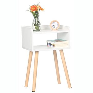lot 9007 image: exilot Nightstand Mid-Century Modern Bedside Table with Solid Wood Legs Minimalist and Practical End Side Table, White