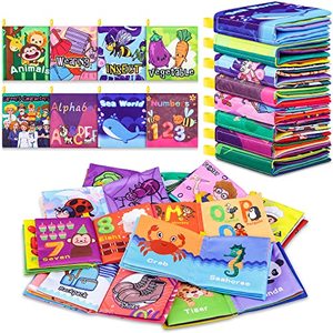 lot 9265 image: Baby Bath Books,Nontoxic Fabric Soft Baby Cloth Books, Early Education Toys,Waterproof Baby Books for Toddler, Infants Crinkly Cloth Book Bath Toys for 6 to 12 - 18 Months - Pack of 8