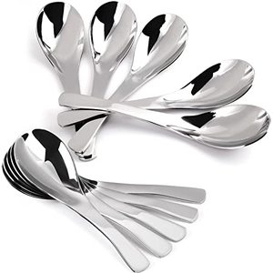 lot 9267 image: Soup Spoons,10-Piece 6.5in Glamfields Thick Stainless Steel Metal Asian Soup Spoons Set for Ramen Cereals Pho Wonton Dumpling Miso