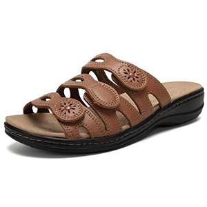 lot 9285 image: Classic Leather Women Sandals with Arch Support Adjustable Hook and Loop Straps Slip-On Outdoor Light Weight Casual Sandals (U221SMMTX01-Abrown-39)