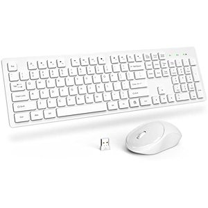 lot 9294 image: Wireless Keyboard and Mouse, Trueque Silent 2.4GHz Cordless Full Size USB Keyboard Mouse Combo, Long Battery Life, Lag-Free Wireless for Computer, Laptop, PC, Windows, Mac, Chrome OS (Off White)
