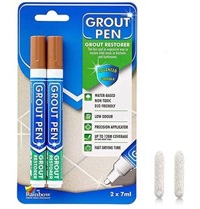 lot 9300 image: Grout Pen Tile Paint Marker Waterproof Grout Paint, Tile Grout Colorant and Sealer Pen - Narrow 5mm, 2 Pack with Extra Tips (7mL) - Terracotta
