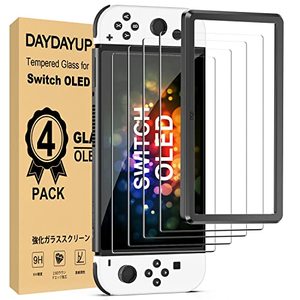 lot 9310 image: 4 Pack daydayup Tempered Glass Screen Protector Compatible with Nintendo Switch OLED Model 2021 - with Alignment Frame Transparent HD Clear Screen Protector for Accessories & Console