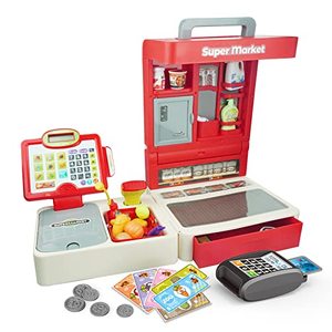 lot 9311 image: RedCrab Cash Register Toy for Kids,Kid Supermarket Pretend Play Store Calculator Cash Register Gift with Scanner,Play Money,Pretend Credit Card, Play Food for Boys & Girls