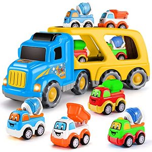 lot 9314 image: CifToys Construction Toy Trucks for 3 Year Old Boys, 5 in 1 Carrier Truck Toy Vehicle for 3 4 5 6 Year Old Boy Birthday Gift, Kids Toys, Friction Powered Cars for Toddlers, Age 3-7, Sound and Light