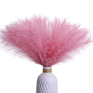 lot 9318 image: JFLORU Valentines Day Pampas Grass,12pcs Artificial Pink Pampas Grass,17in43cm Fluffy Fake Pompous Grass,Dried Pompas Grass for Valentines Day Gifts Anniversary Wedding Decorations