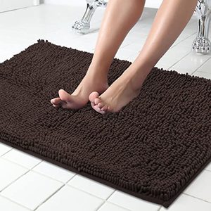 lot 9319 image: ITSOFT Extra Large Plush Microfiber Non Slip Soft Bathroom Rug, Absorbent Machine Washable Chenille Bath Mat  Quick Dry Shag Carpet, Great for Bath, Shower, Bedroom, or Door Mat (Brown, 34x21)
