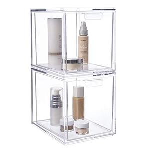 lot 9320 image: STORi Audrey Stackable Clear Plastic Organizer Drawers  2 Piece Set  Organize Cosmetics and Beauty Supplies on a Vanity  Made in USA