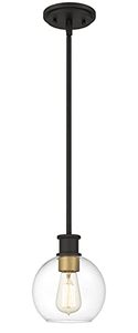 lot 9322 image: Tawson Dan Modern Farmhouse 1-Light Mini Pendant Ceiling Light with 6.5 inch Clear Globe Glass Shade in Black Gold Finish for Kitchen Island, Entryway, Dining Room, Bedroom Bulbs Not Included