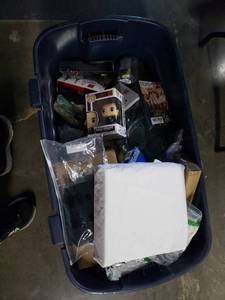 lot 9323 image: Tote of Misc. Items (FunkPOP, Craft Parts, and More)