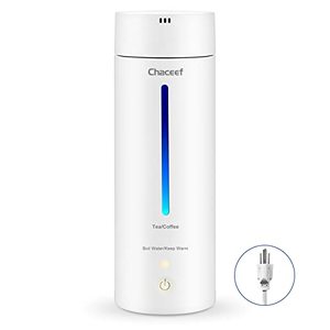 lot 9331 image: CHACEEF Travel Electric Kettle, 350ml Small Portable Kettle with Non-stick Coating, BPA Free, 3 Colors LED Water Boiler with Keep Warm Function, Fast Boil and Auto Shut Off Water Kettle, White