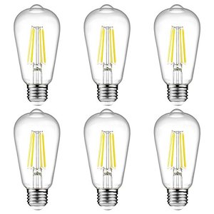 lot 9335 image: Ascher Vintage LED Edison Bulbs, 6W, Equivalent 60W, High Brightness Daylight White 4000K, ST58 Antique LED Filament Bulbs with 80 CRI, E26 Medium Base, Non Dimmable, Clear Glass, Pack of 6