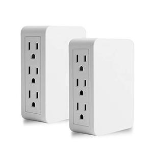 lot 9348 image: Plug in Outlet Extender,6 Grounded Outlet to The Side,Wall tap Side Access Adapter,Electrical Wall Plug,UL Listed,2 Pack