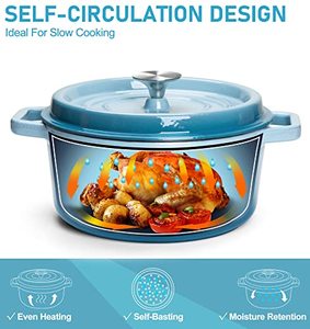 lot 9349 image: MICHELANGELO Small Dutch Oven Cast Iron, Enameled Cast Iron Dutch Oven with Lid, 3 Quart Dutch Oven Pot with Lid, Enamel Dutch Oven Set with Silicone Accessories, Blue
