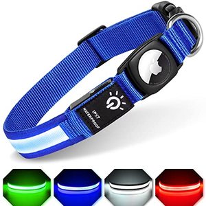 lot 9350 image: LED AirTag Dog Collar, FEEYAR Air Tag Dog Collar IPX7 Waterproof, Light Up Dog Collars with Apple AirTag Holder Case, Rechargeable Lighted Dog Collar for Small Medium Large Dogs BlueSize S