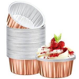 lot 9351 image: EUSOAR Disposable Dessert Cups, 50pcs 5oz Aluminum Foil Ramekins Baking Cups, Rose Gold Cupcake Liners Desserts Flans, Creme Brulee Custard Cake Pudding Jello Cups, Catering Dinner Party Favor