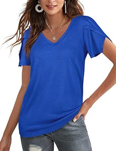 lot 9370 image: Short Sleeve Tops for Women Summer V Neck T Shirts Casual Basic Tee Blue L