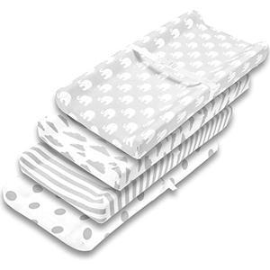 lot 9372 image: Changing Pad Cover Premium Baby Changing Pad Covers 4 Pack Boy or Girl Changing Pad Cover Pure Jersey Knit Machine Washable Grey and White Changing Table Cover Diaper Changing Pad Cover Sheets