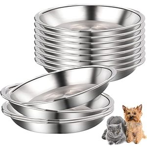 lot 9377 image: 12 Pcs Stainless Steel Cat Bowls Shallow Cat Food Bowls Metal Food and Water Dish for Small Dogs and Cats