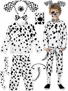 lot 9378 image: SOMSOC 8 Pieces 101 Day of School Girls Dalmatian Dog Costume Set 100 Days T-Shirt Headband Tail Cropped Trousers Tattoo Stickers