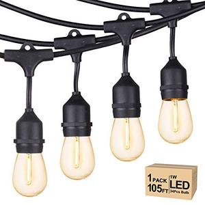 lot 9395 image: Svater Outdoor String Lights Led, 105FT Commercial Grade Patio Lights with 1W Dimmable S14 Shatterproof Bulbs, Warm White and Weatherproof Strand - UL Listed Heavy-Duty Lights, Market Lights