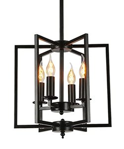 lot 9415 image: Pendant Light Fixture Industrial Farmhouse 4 Lights Flush Mount Metal Ceiling Light,Adjustable Height E12 Base Candle Lantern Hanging Light for Dining Room Kitchen Island Bedroom Living Room(Black)