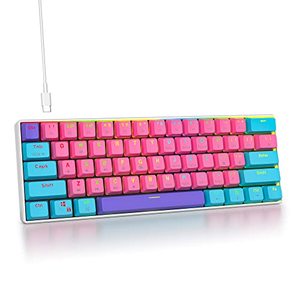 lot 9420 image: Fogruaden 60% Mechanical Keyboard, 61 Keys Gaming Keyboard, RGB Backlit, Ultra-Compact 60 Percent Wired Keyboard for WinMac PC Gamer, Easy to Carry on Trip (Pink, Red Switch)