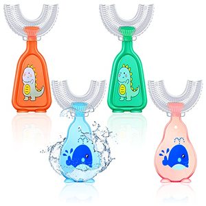 lot 9421 image: Vesici Kids U Shaped Toothbrush Cute Silicone Manual Training Toothbrush Half Circle Toothbrush Whitening Kids 360 Toothbrush Kids Full Mouth Toothbrush for Kids 2-12 Years (Whales, Dinosaur)